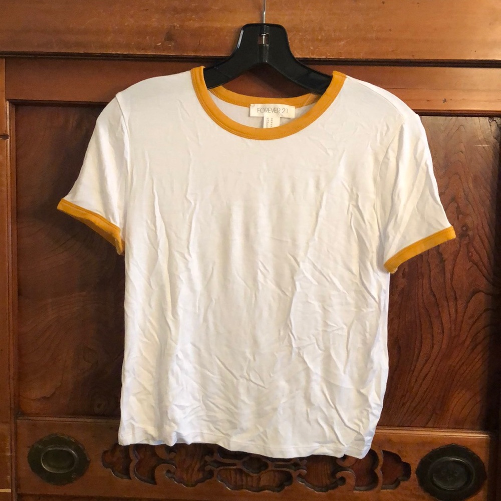 Forever 21 white ringer s/s crop top sz med